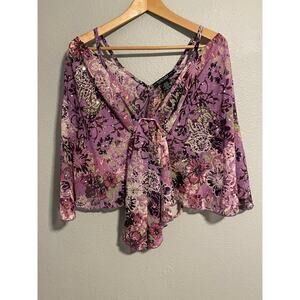 Vintage Rampage Womens Top Small Purple Floral Chiffon Sheer Sequin Fairy 90s